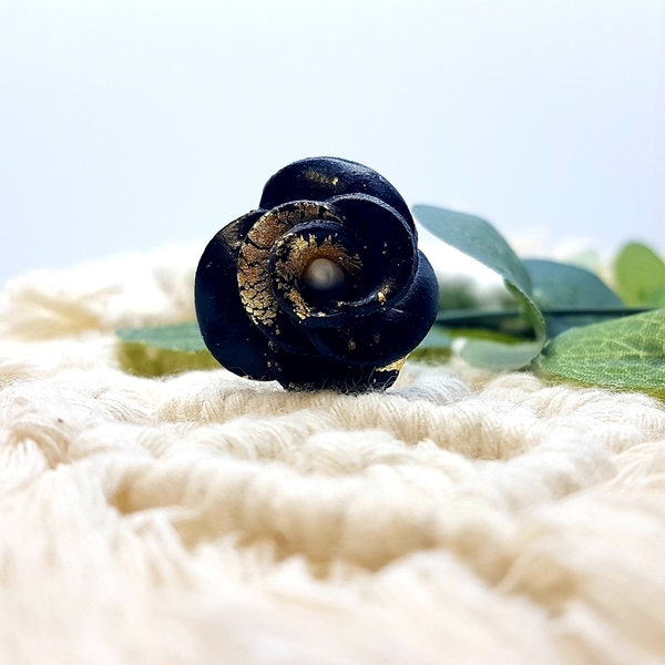 Μαύρο Χρυσό Δαχτυλίδι - πηλός, λουλούδι, boho, αυξομειούμενα, φθηνά - 3