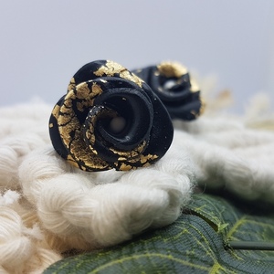 Μαύρα Χρυσά Σκουλαρίκια - πηλός, λουλούδι, καρφωτά, μικρά, φθηνά - 3