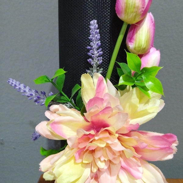 Χειροποίητο γυαλινο μαύρο κηροπήγιο με λουλούδια. Διαστάσεις 25*10 - γυαλί, διακοσμητικά, κεριά & κηροπήγια - 2