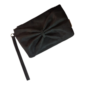 Γυναικεία τσάντα χειρός με φιόγκο σουετ μαύρη. Anifantou - ύφασμα, χειρός, βραδινές, μικρές
