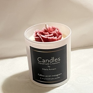 Κερί σε ποτήρι με διακοσμητικό λουλούδι - χειροποίητα, αρωματικά κεριά, φυτικό κερί