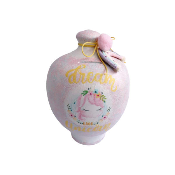 Κουμπαράς κεραμικός μονόκερος 17εκ.υψος σιελ_ροζ - κορίτσι, κουμπαράδες, μονόκερος, ιδεά για δώρο, δώρο γεννεθλίων