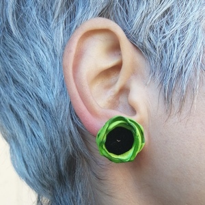 Σκουλαρίκια ανεμώνες σε πράσινο λέμον - ύφασμα, καρφωτά, καρφάκι - 3