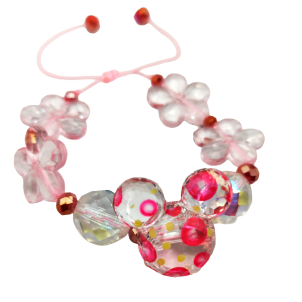 Bραχιόλι χειροποίητο Mickey σε ροζ χρώμα - χάντρες, λουλούδι, χεριού, αυξομειούμενα