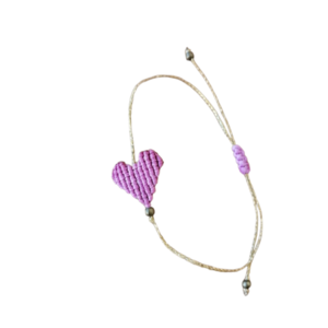 Βραχιόλι macrame καρδούλα μοβ ανοιχτό - νήμα, καρδιά, μακραμέ, κοσμήματα, αυξομειούμενα