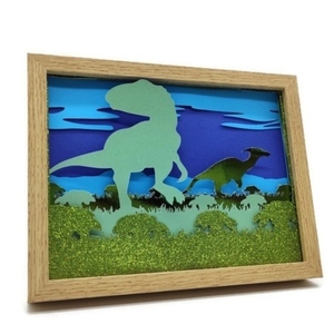 Φωτιζόμενο 3D κάδρο (shadow box) δεινόσαυρος - χαρτί, διακοσμητικά, κορνίζες