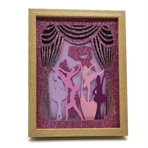 Φωτιζόμενο 3D κάδρο (shadow box) ροζ μπαλαρίνες - χαρτί, διακοσμητικά, κορνίζες