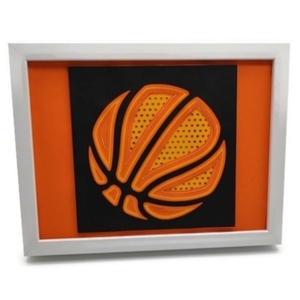 Φωτιζόμενο 3D κάδρο (shadow box) μπάλα μπάσκετ - χαρτί, διακοσμητικά, κορνίζες - 3