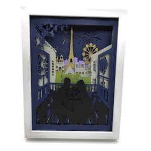 Φωτιζόμενο 3D κάδρο (shadow box) ζευγάρι στο Παρίσι - χαρτί, διακοσμητικά, κορνίζες - 4