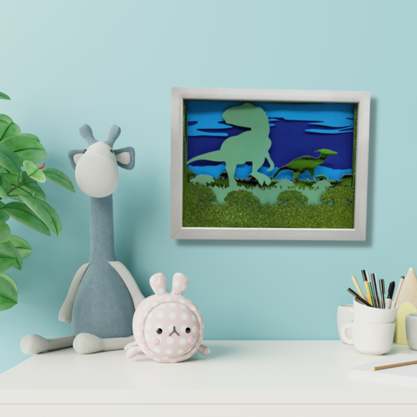 Φωτιζόμενο 3D κάδρο (shadow box) δεινόσαυρος - χαρτί, διακοσμητικά, φωτιζόμενα κάδρα, κορνίζες - 2
