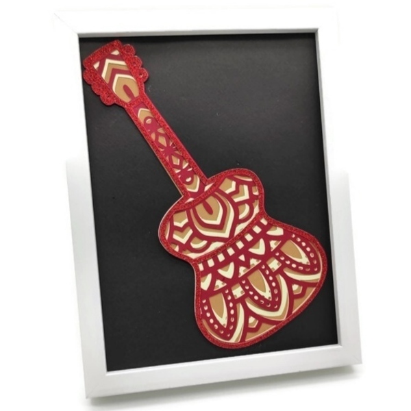 Φωτιζόμενο 3D κάδρο (shadow box) κιθάρα - χαρτί, διακοσμητικά, φωτιζόμενα κάδρα, κορνίζες - 4