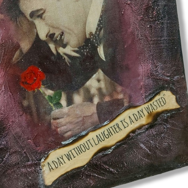Χειροποίητο κάδρο Charlie Chaplin - πίνακες & κάδρα, τριαντάφυλλο, χειροποίητα, πίνακες ζωγραφικής - 2