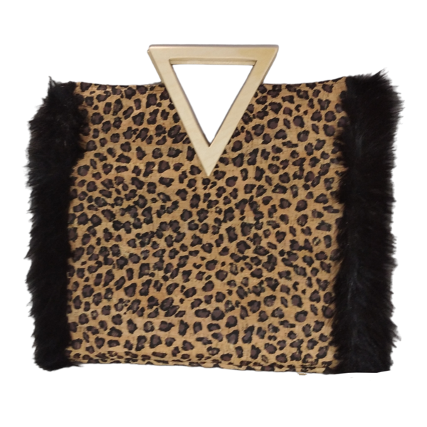 Γυναικεία τσάντα από φελλό Leopard, οικολογική γούνα & ξύλινο χερούλι. Anifantou - animal print, μεγάλες, all day, φελλός, χειρός