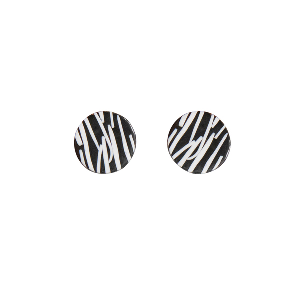 Χειροποίητα σκουλαρίκια στρογγυλά animal print απο πολυμερικό πηλό σε μαύρο χρώμα - πηλός, καρφωτά, πολυμερικό πηλό