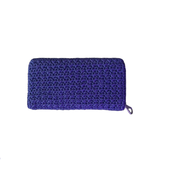 Μπλε πλεκτό πορτοφόλι - δέρμα, νήμα, πορτοφόλια - 2