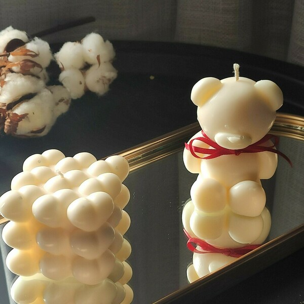 Teddy Bear/Heart Cube-Love Bundle-Λευκό - ύφασμα, κερί, αρωματικά κεριά, σετ δώρου - 2