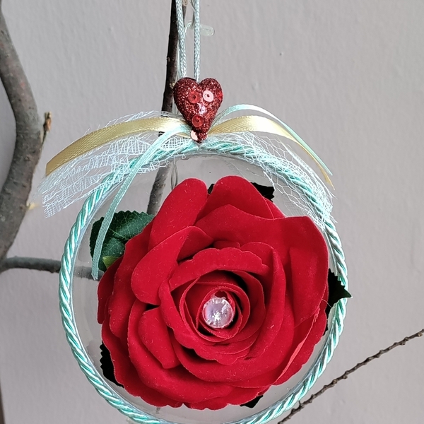 Διακοσμητική μπάλα με τριαντάφυλλο - τριαντάφυλλο, plexi glass, διακοσμητικά - 2