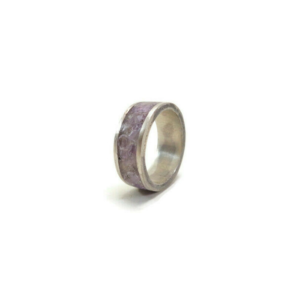 Ασημένιο Δαχτυλίδι Με inlay Αμέθυστου - ασήμι, ημιπολύτιμες πέτρες, σταθερά, για γάμο, μεγάλα