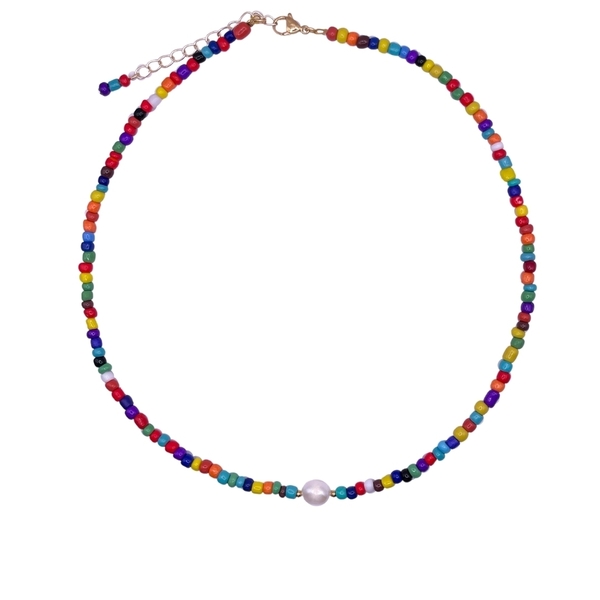 Pop - Τσόκερ με μαργαριτάρι και γυάλινες χάντρες - γυαλί, μαργαριτάρι, τσόκερ, κοντά, seed beads