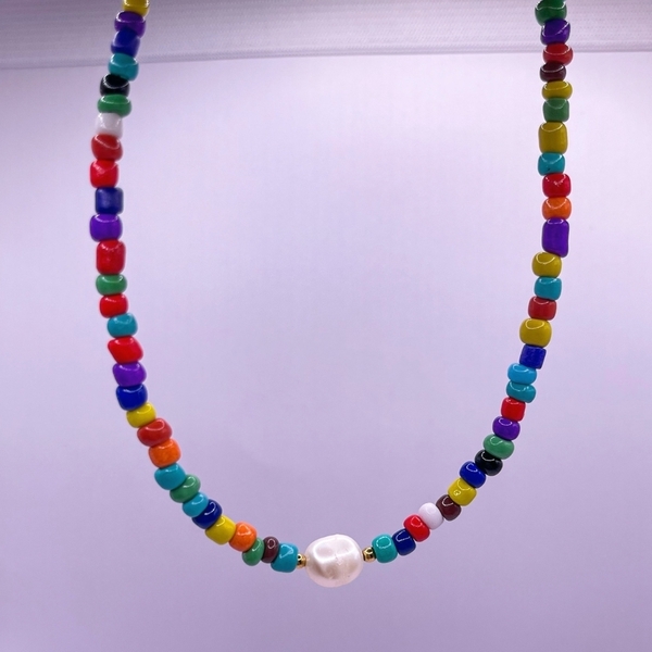 Pop - Τσόκερ με μαργαριτάρι και γυάλινες χάντρες - γυαλί, μαργαριτάρι, τσόκερ, κοντά, seed beads - 2