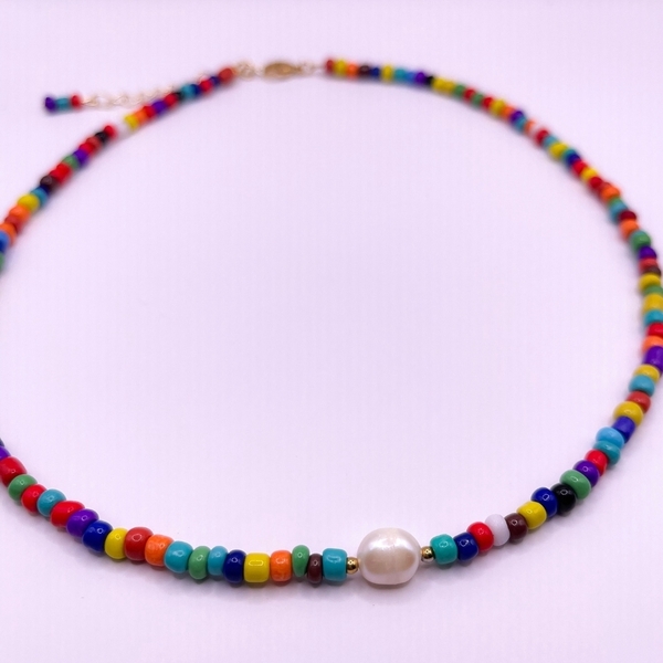 Pop - Τσόκερ με μαργαριτάρι και γυάλινες χάντρες - γυαλί, μαργαριτάρι, τσόκερ, κοντά, seed beads - 3