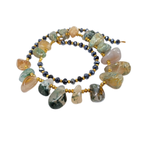 Κολιέ γυναικείο με με φυσικές πέτρες αχάτη και κρύσταλλα - ημιπολύτιμες πέτρες, επιχρυσωμένα, χάντρες