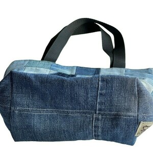 Πρωτότυπη υφασμάτινη τσάντα χειρός από jean με patchwork μοτίβο - ύφασμα, χειροποίητα, χειρός - 4