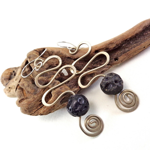 Ασημένια σκουλαρίκια με Λάβα - ασήμι, boho, κρεμαστά