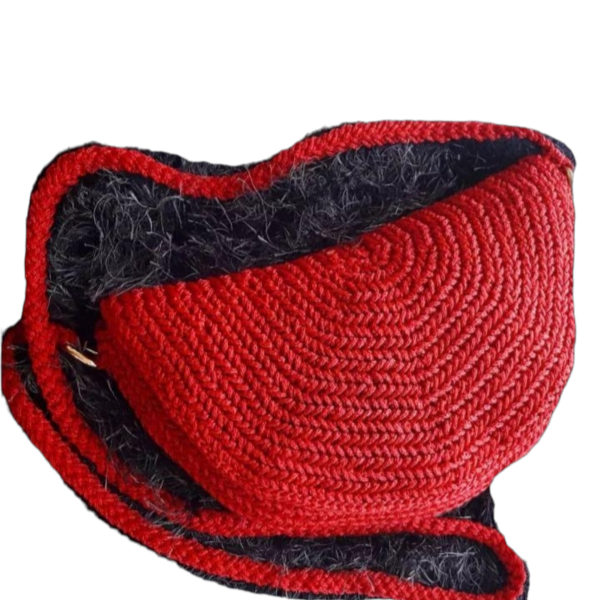 Πλεκτή κόκκινη τσάντα - νήμα, clutch, χιαστί, all day, μικρές - 2