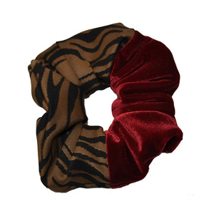 Fluffy Scrunchie διπλό κόκκινο-λεοπάρ - ύφασμα, animal print, βελούδο, λαστιχάκια μαλλιών