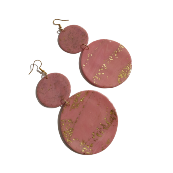 Pink luxury earrings - πηλός, ατσάλι, κρεμαστά, μεγάλα, γάντζος - 2