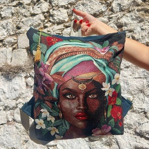 Tσάντα πλατης χειροποιητο backpack απο ύφασμα με μοτίβο μια όμορφη γυναίκα - ύφασμα, πλάτης, σακίδια πλάτης, μεγάλες, all day - 2