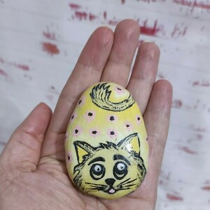 Ζωγραφισμένo βότσαλο SeaGardenStone με γατούλα, - πέτρα, γάτα, διακοσμητικές πέτρες