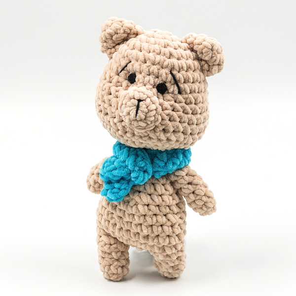 Χειροποίητο πλεκτό αρκουδάκι με βελούδινο νήμα ύψους 28 εκ. - crochet, χειροποίητα, λούτρινα, amigurumi, λούτρινα αρκουδάκια