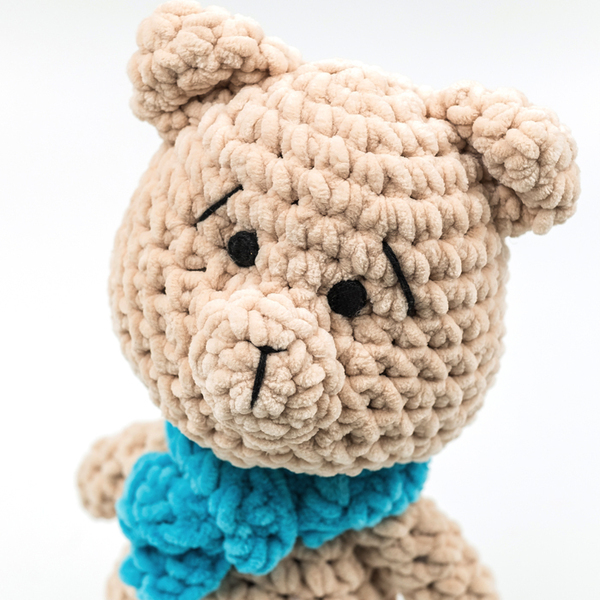 Χειροποίητο πλεκτό αρκουδάκι με βελούδινο νήμα ύψους 28 εκ. - crochet, χειροποίητα, λούτρινα, amigurumi, λούτρινα αρκουδάκια - 2