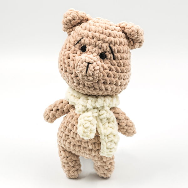 Χειροποίητο πλεκτό αρκουδάκι με βελούδινο νήμα ύψους 28 εκ. - crochet, χειροποίητα, λούτρινα, amigurumi, λούτρινα αρκουδάκια - 3