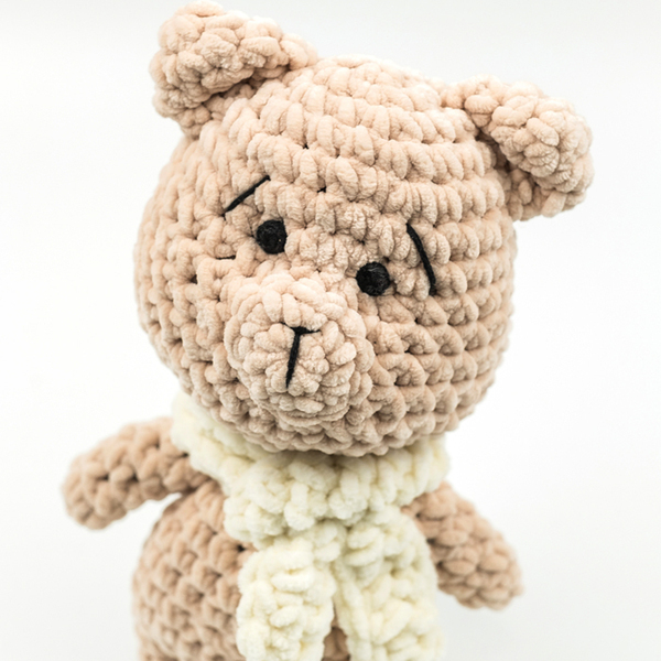 Χειροποίητο πλεκτό αρκουδάκι με βελούδινο νήμα ύψους 28 εκ. - crochet, χειροποίητα, λούτρινα, amigurumi, λούτρινα αρκουδάκια - 4