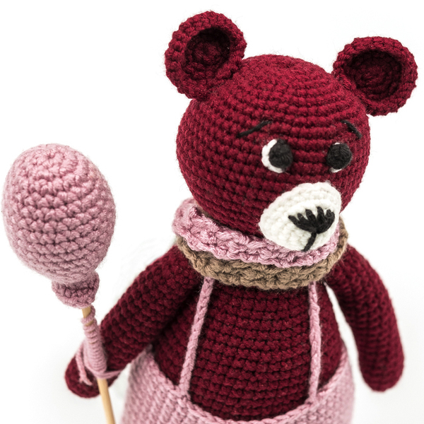 Χειροποίητο πλεκτό αρκουδάκι με ροζ μπαλόνι ύψους 20εκ. - crochet, χειροποίητα, λούτρινα, αρκουδάκι, amigurumi - 2