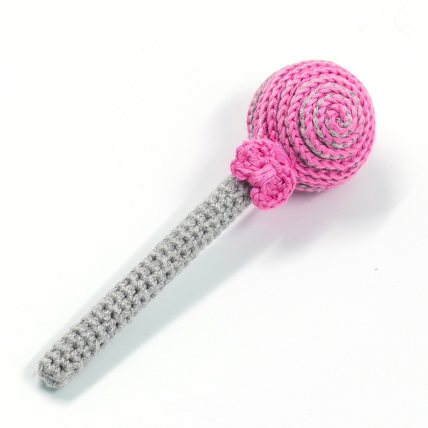 Χειροποίητο πλεκτό σετ κουδουνίστρα μασητικό σε ροζ-γκρι χρώμα. - crochet, amigurumi, μασητικά μωρού, 100% βαμβακερό - 3