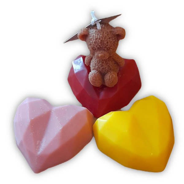 Wax Melts Σόγιας Σετ 3 Καρδιές και 1 Αρκουδάκι 90γρ Με Άρωμα Πούδρα Μωρού - κερί, αρωματικά κεριά, πρωτότυπα δώρα, 100% φυτικό, soy candle