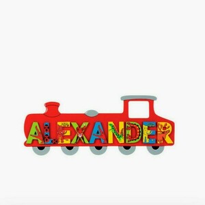 Wooden Plaque red train 45cm Τα γράμματα δεν περιλαμβάνονται - πίνακες & κάδρα, αγόρι, αυτοκίνητα, ζωάκια