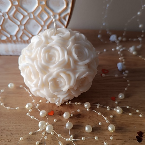 Φυτικό κερί καρύδας σε σχέδιο μπάλα από τριαντάφυλλα (335γρ) - αρωματικά κεριά, δώρα γενεθλίων, διακοσμητικά, δώρο έκπληξη, 100% φυτικό