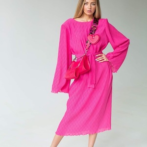 Pink dress midi - βισκόζη, midi, γάμου - βάπτισης - 4