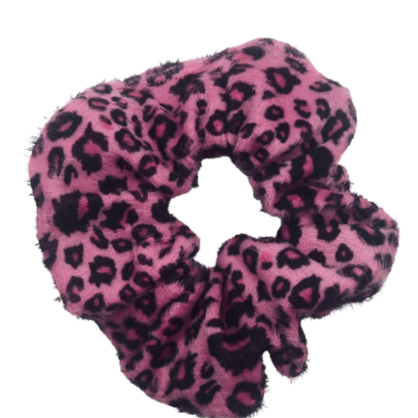 Scrunchie Λεοπάρ Φούξια - ύφασμα, χειροποίητα, λαστιχάκια μαλλιών