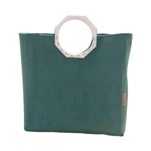 Γυναικεία τσάντα από σουέτ πράσινο με ξύλινο οκτάγωνο χερούλι. Anifantou - ύφασμα, μεγάλες, all day, χειρός, tote