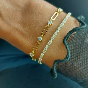 18k gold βραχιόλι "Tennis" - ημιπολύτιμες πέτρες, αλυσίδες, επιχρυσωμένα, ασήμι 925, χεριού
