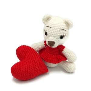Χειροποίητο πλεκτό σετ δώρου κόκκινο-λευκό με αρκουδάκι και καρδιά - νήμα, καρδιά, αγ. βαλεντίνου, σετ δώρου