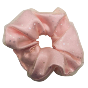 Ροζ Scrunchie με κίτρινο τούλι - ύφασμα, χειροποίητα, λαστιχάκια μαλλιών