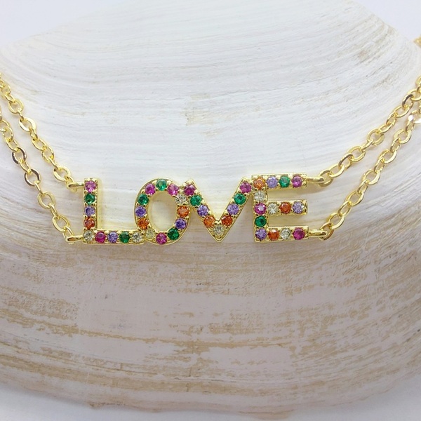 18k gold βραχιόλι "LOVE" - ημιπολύτιμες πέτρες, charms, επιχρυσωμένα, ασήμι 925, χεριού - 2