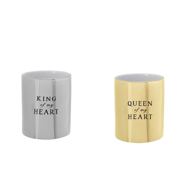 Σετ κεραμικές κούπες «queen & king of my heart» - γυαλί, βαλεντίνος, κούπες & φλυτζάνια, αγ. βαλεντίνου, κεραμική κούπα - 2